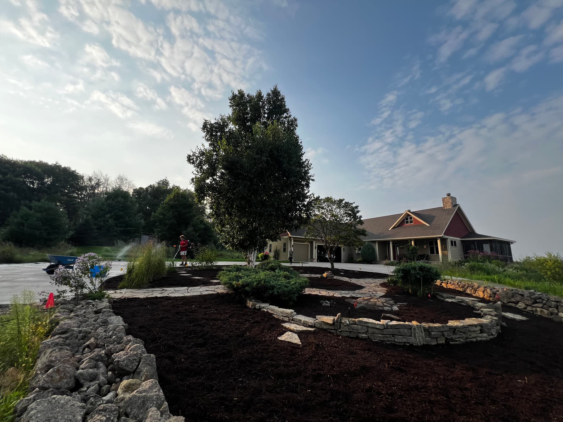 Overgrown Entrance Bed Cleaned Up and Refreshed with New Mulch image
